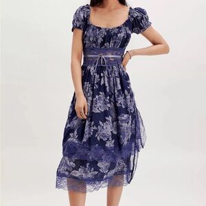 New Free People Honeysuckle Printed Midi Dress sz L